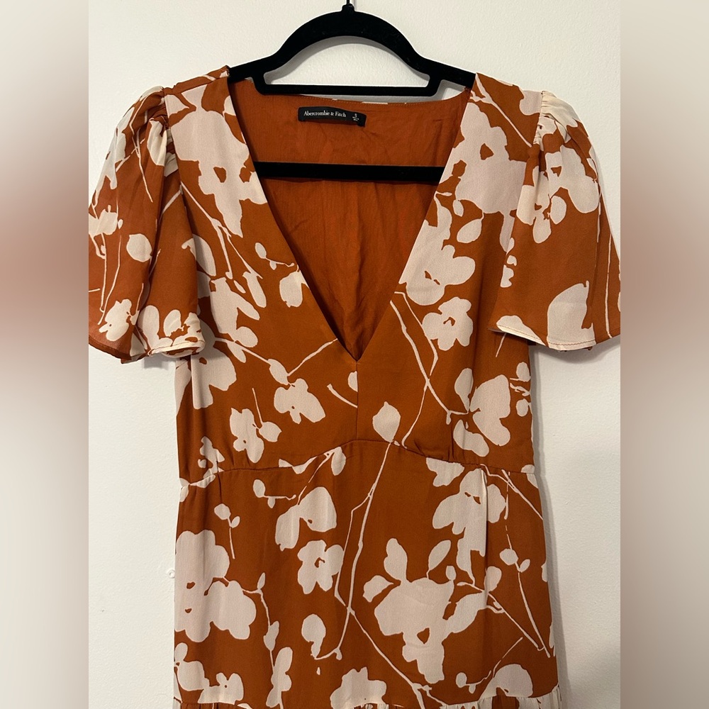 Abercrombie & Fitch Rust and Cream Floral Strapless Dress